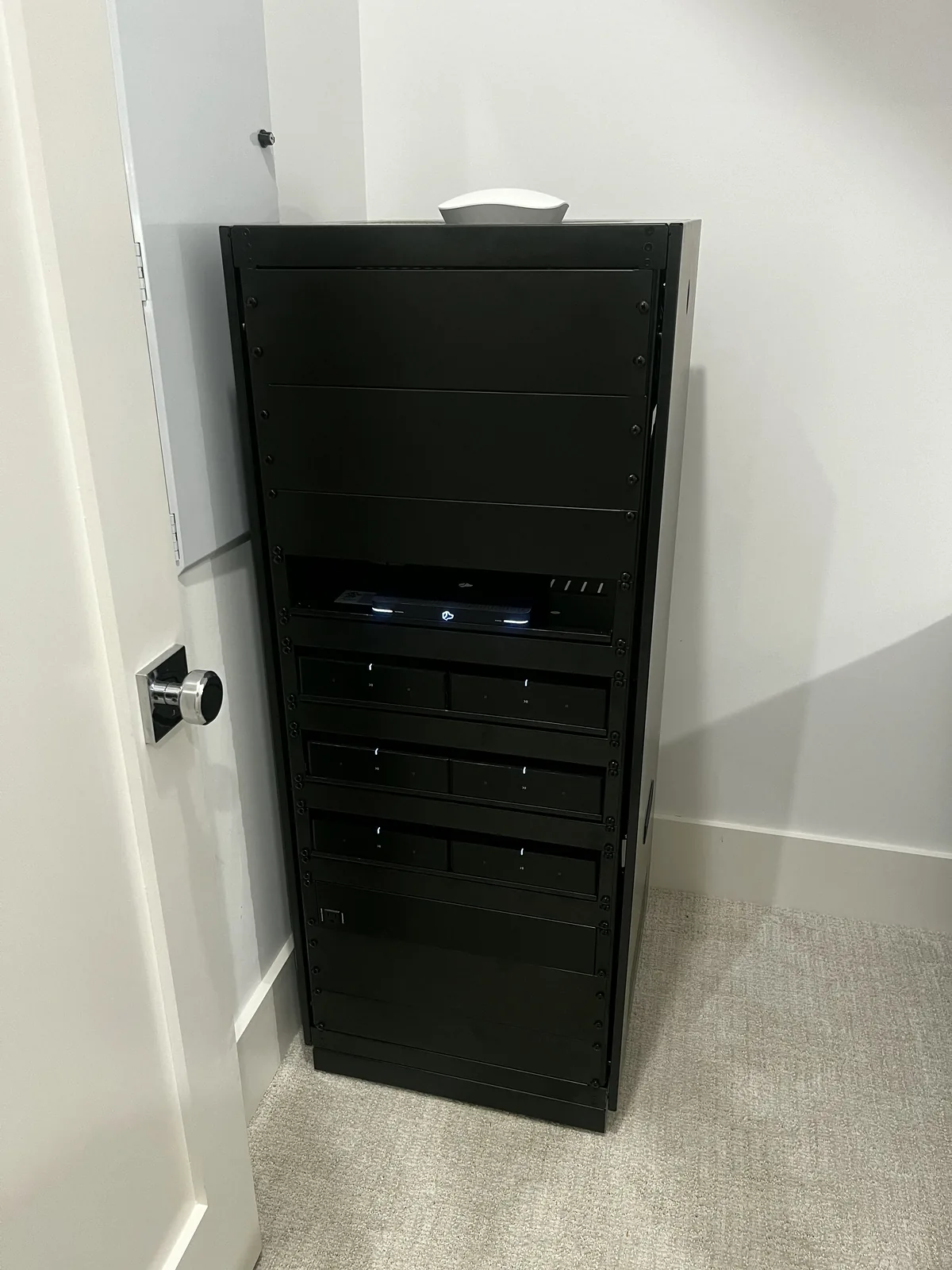 Organized equipment rack with professionally managed wiring